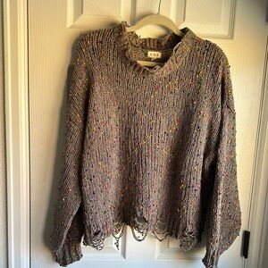 POL Women's Gray Distressed Sweater